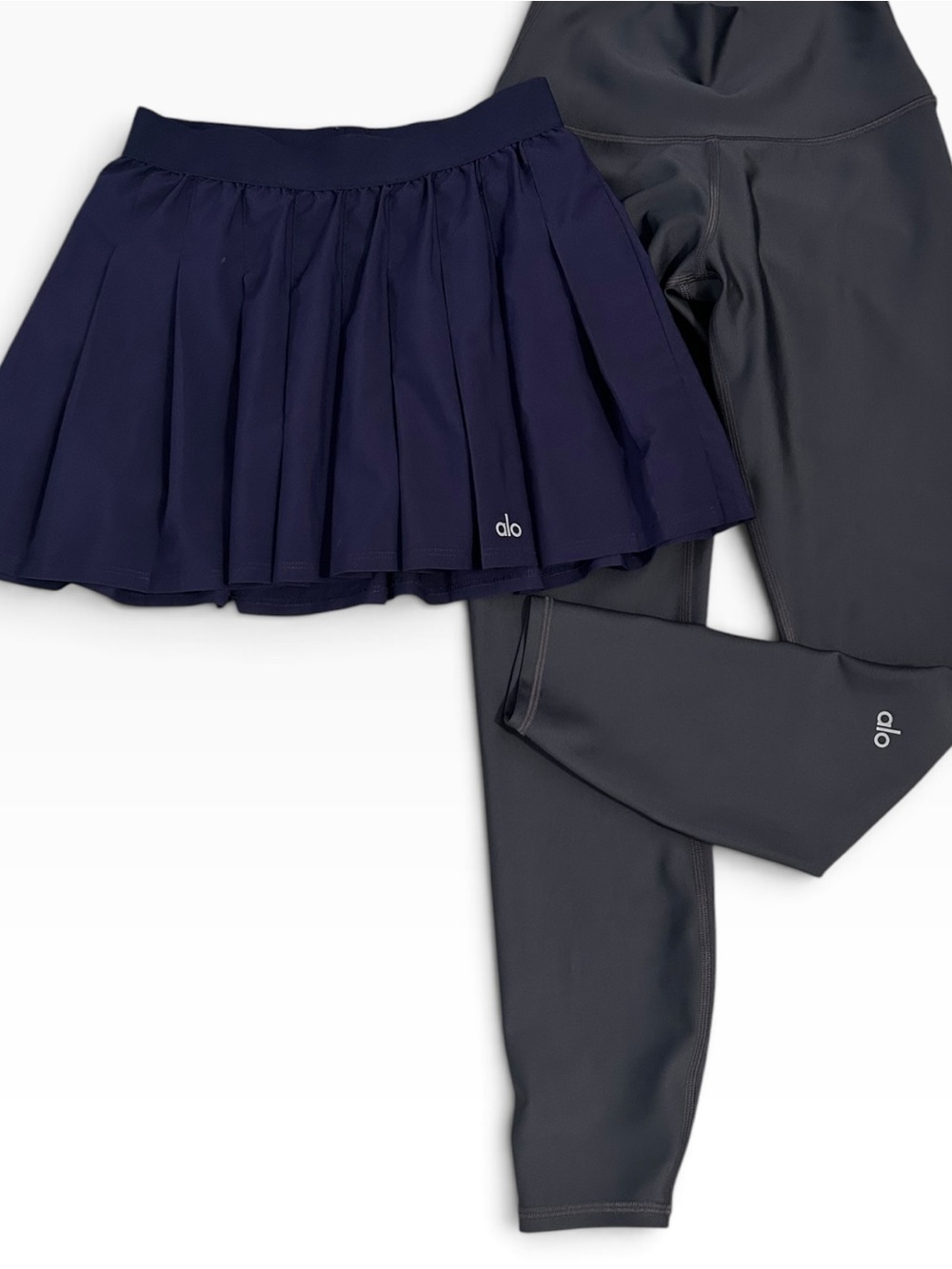 ALO Yoga Varsity Tennis Skirt & Charcoal Airlift Leggings Set authentic